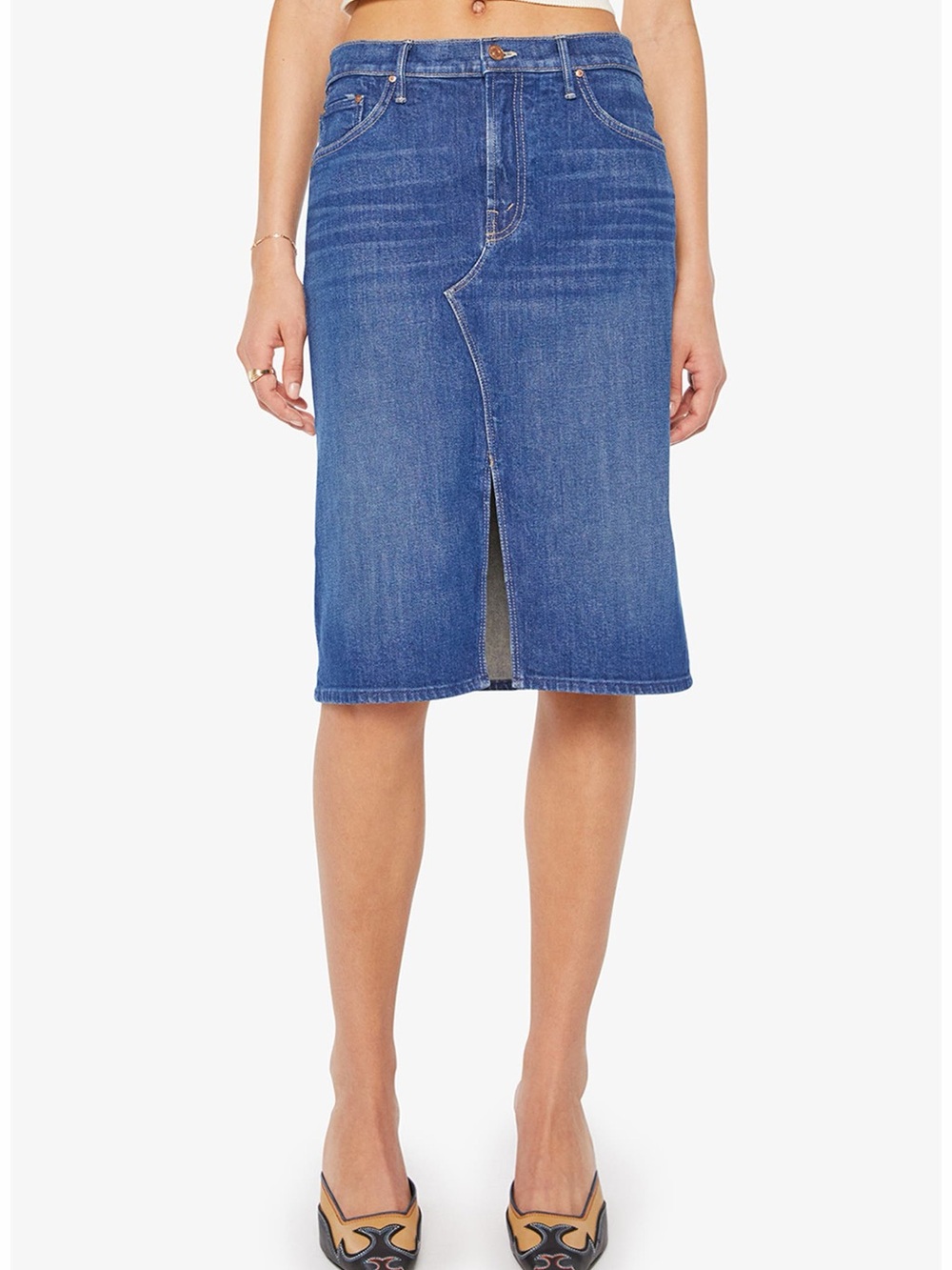 MOTHER Ditcher Midi Denim Skirt Bad Reputation size 29